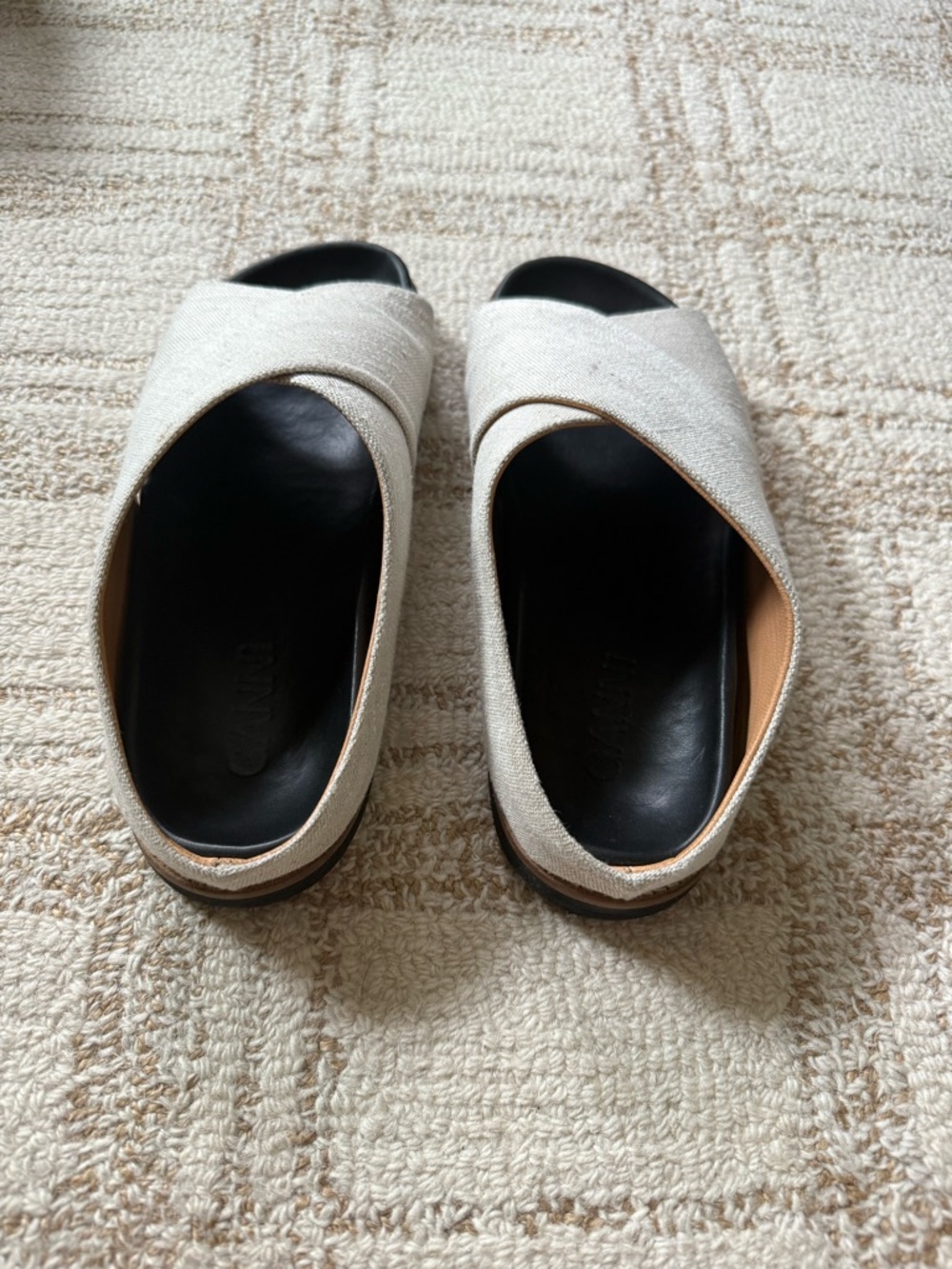 GANNI Crossover Strap Linen Slides - Beige - Size EU 39 / US 8.5 - Picture 3 of 5